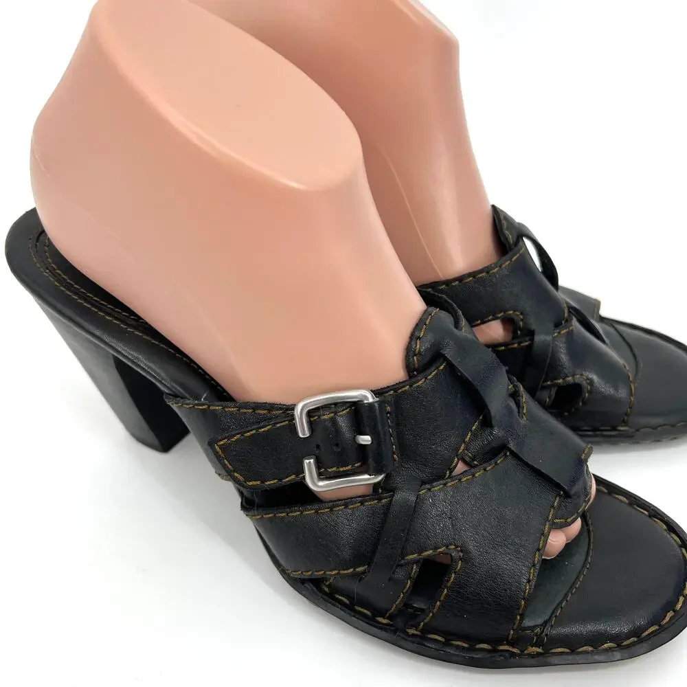 Born Lucia Soft Black Leather Heels Size 10